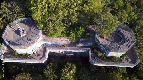 Wallpaper Mural Smooth aerial top view flight 
Flak tower Humboldthain Bunker World War 2, Berlin mitte summer 2023. drone top down Above view
4k cinematic Torontodigital.ca