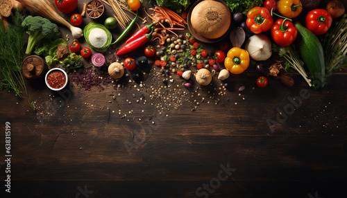 old cutting board surrounded by healthy food vegetables