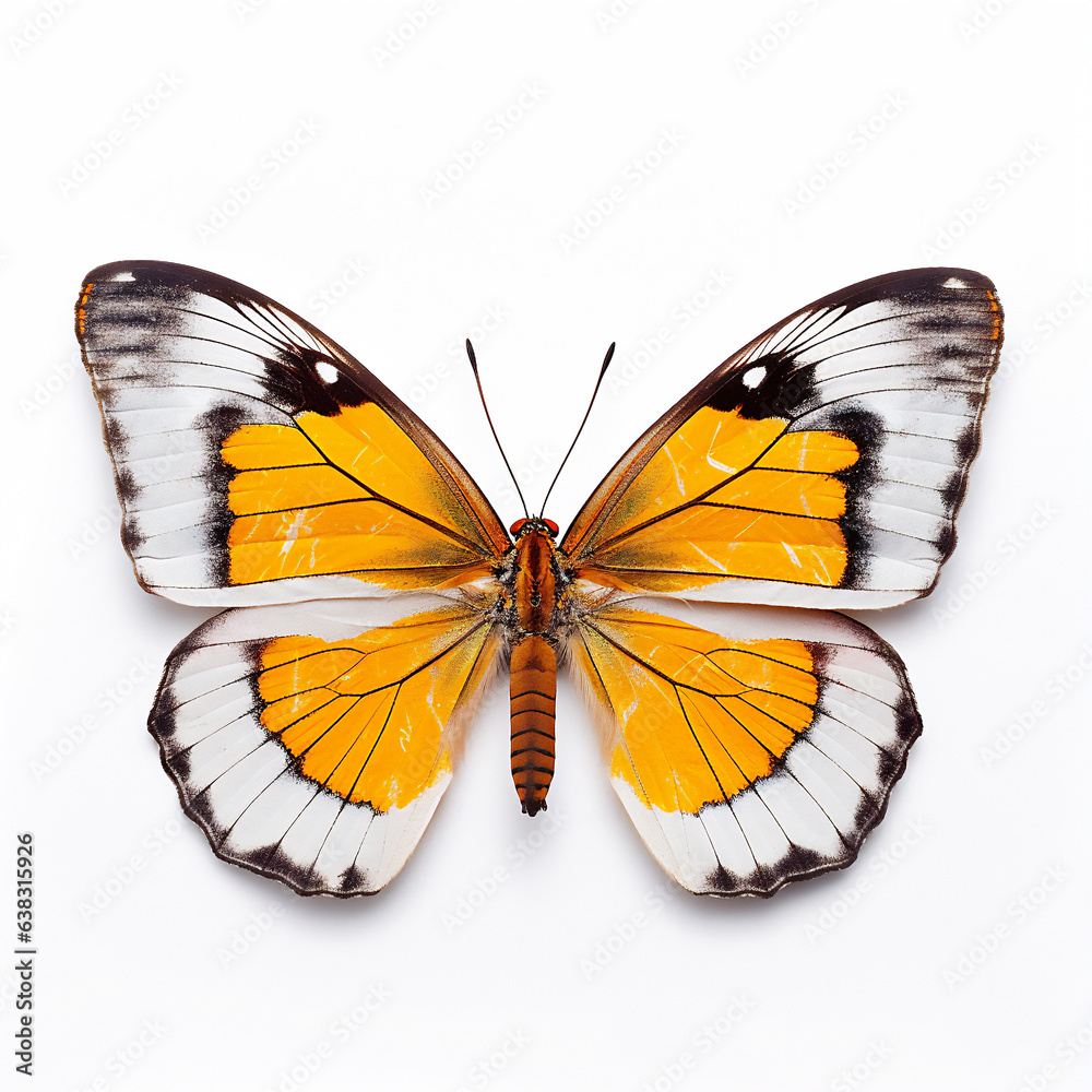 Fototapeta premium Exotic butterfly on white background. 3D illustration digital art design, generative AI
