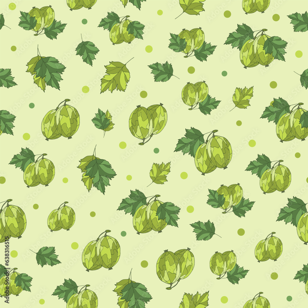 Hand-drawn seamless pattern with green gooseberries. Summer design for fabric, templates, wallpaper, cards. Hand-drawn seamless pattern with green gooseberries. Summer design for fabric, templates, wallpaper, cards.