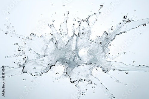 A splash of water on a white background. The water is clear and has a few ripples on the surface. Generative AI illustration