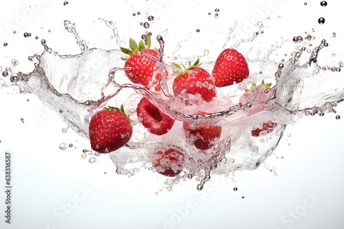 Water splash with fruits and mix berries isolated on white background. 3d illustration, Generative AI illustration.