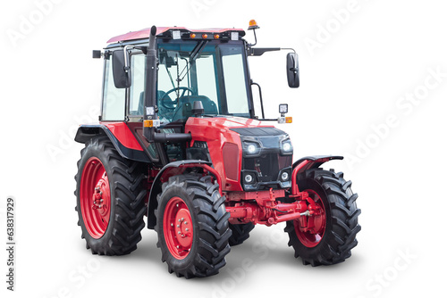 Red modern wheeled tractor isolated