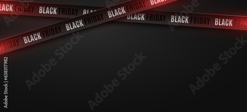 3d glowing ribbons on dark background for Black Friday Sale. Crossed ribbons. Graphic elements for your design. Vector illustration.