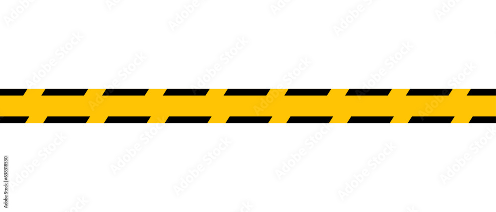 Warning tape. Horizontal seamless borders. Black and yellow line striped. Vector illustration