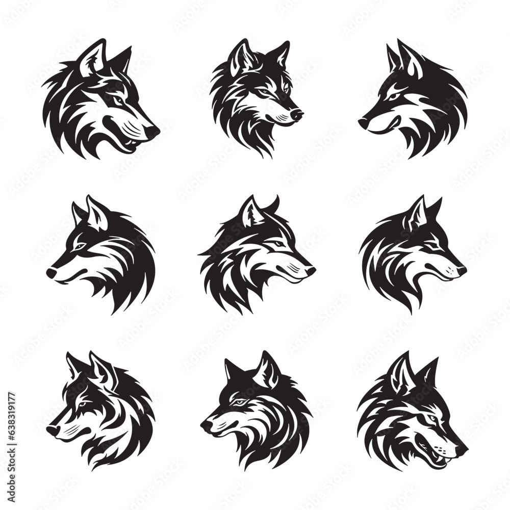 Fototapeta premium Wolf logo silhouette vector set