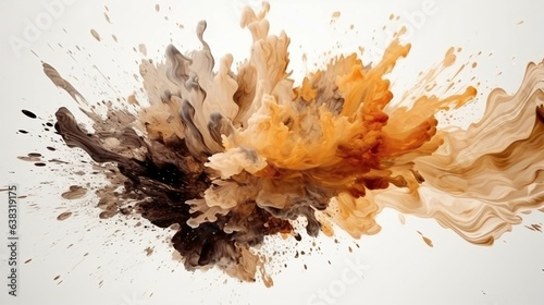 brown and beige Paint Splashes Ignite a Fantastical Explosion on a white background, Illuminating Free Space with Artistic Magic. Generative AI