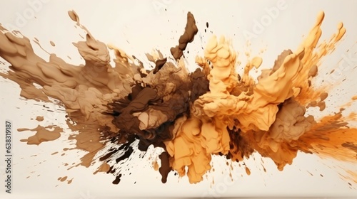 brown and beige Paint Splashes Ignite a Fantastical Explosion on a white background, Illuminating Free Space with Artistic Magic. Generative AI