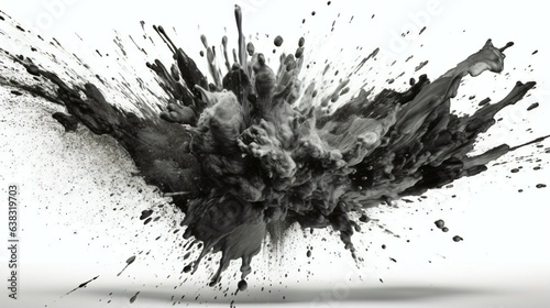 Dark black Paint Splashes Ignite a Fantastical Explosion on a white background  Illuminating Free Space with Artistic Magic. Generative AI