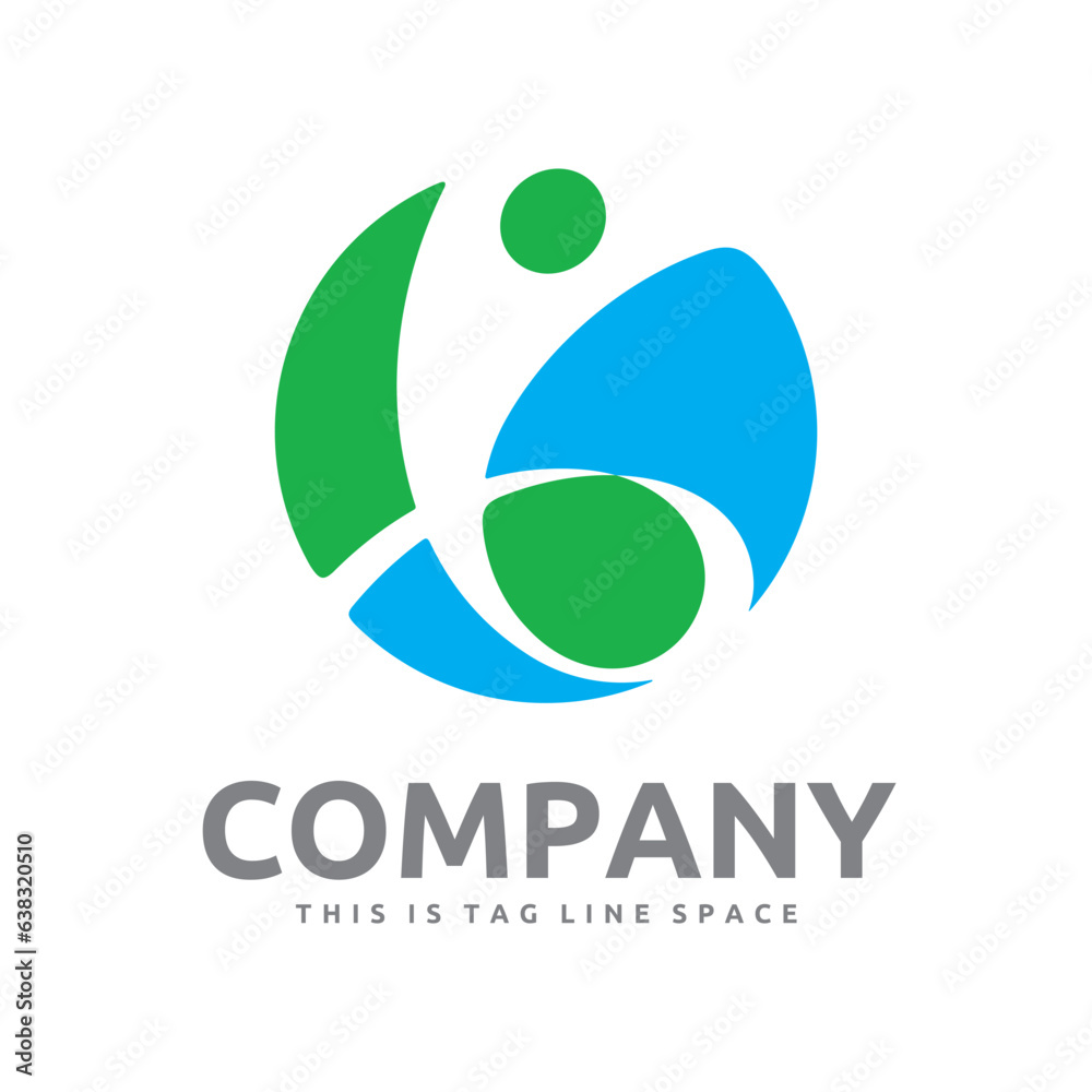 Fototapeta premium Revitalize Expression with an Energetic Human Graphic in a Perfect round Shape as a Negative Space in Green and Blue Vector Logo