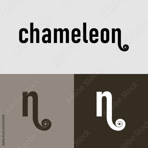 chameleon logotype, with chameleon tail in letter n, isolated