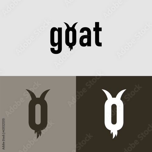 Fotobehang goat logotype, with horn and beard icon in letter o