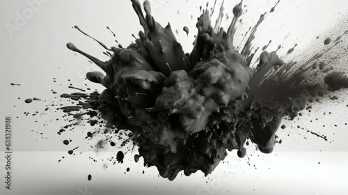 Dark black Paint Splashes Ignite a Fantastical Explosion on a white background, Illuminating Free Space with Artistic Magic. Generative AI