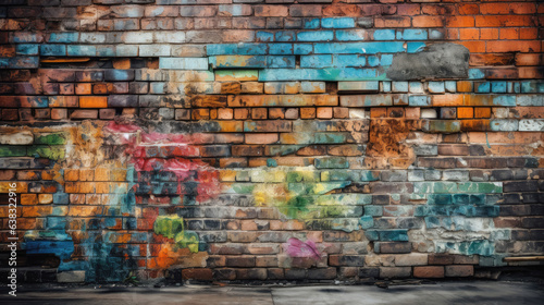 Wall texture with colorful graffiti remains on the stones