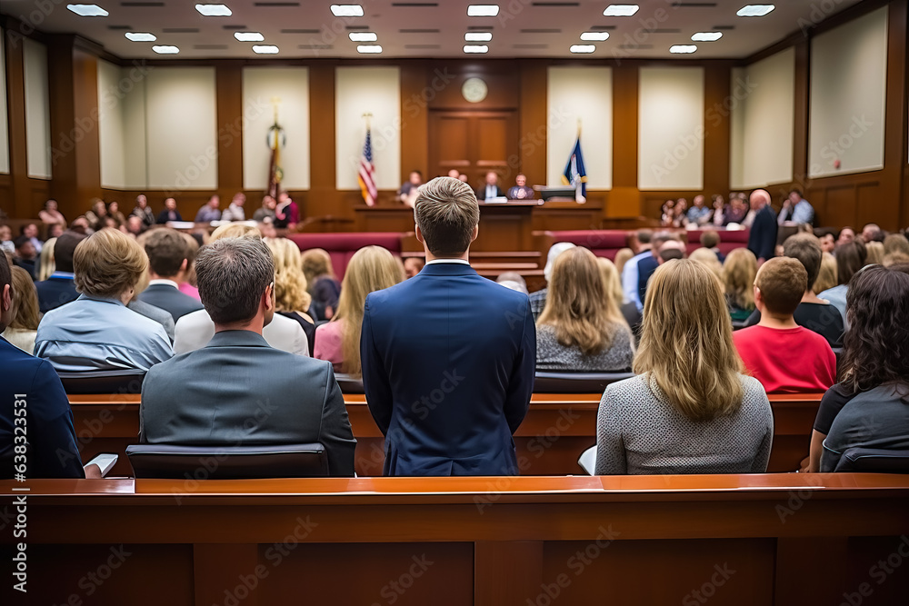 People in a court a listening to the judge photo  - obrazy, fototapety, plakaty 