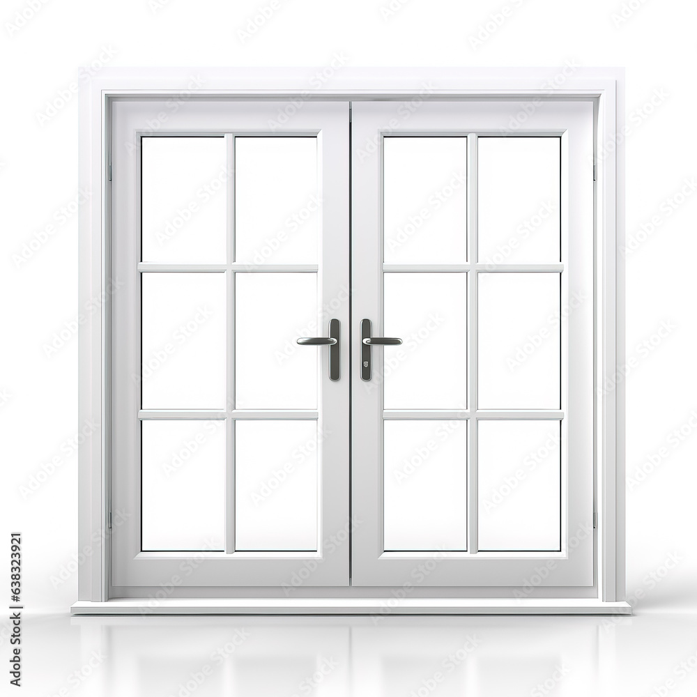 White plastic double door opened window isolated on white background White plastic double door opened window isolated on white background