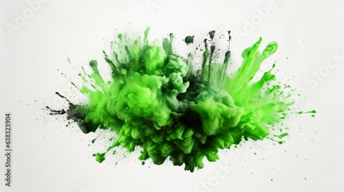 A Flourish of Lime Paint Splashes Ignites a Fantasy Explosion on a White background, Enveloping Free Space in Creative Energy. Generative AI