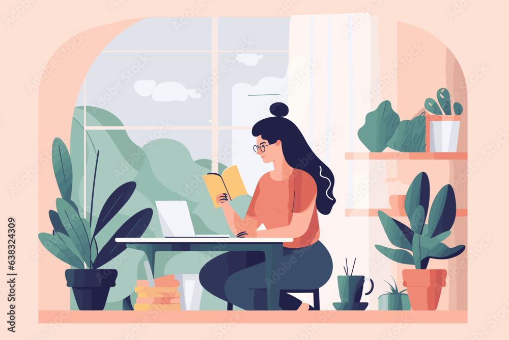 girl reading book, AI generative girl reading book, AI generative