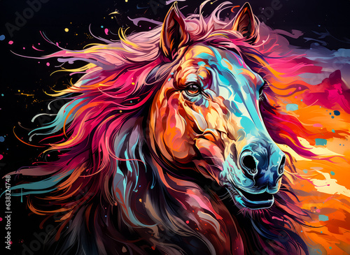 a painting of a horse on a black background