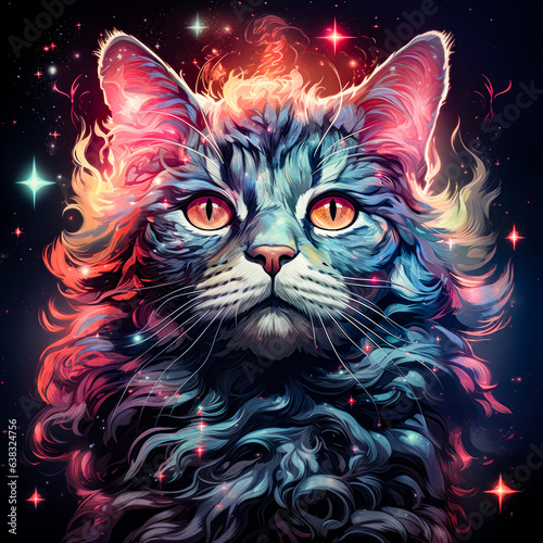 close up of a cat with stars in the background
