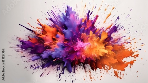 A Flourish of orange and purple Paint Splashes Ignites a Fantasy Explosion on a white background, Enveloping Free Space in Creative Energy. Generative AI © ShadowHero
