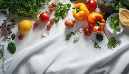 withe background surrounded by healthy food 