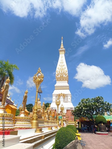 temple city, pagoda temple white gold beautiful sky background and beautiful white clouds in Thailand.