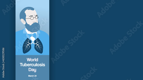 World Tuberculosis Day Background with Dr. Robert Koch and Lung Illustration, Celebrated on March 24. Vector Illustration. Banner. EPS File. For presentations, backgrounds, banners, web, covers.