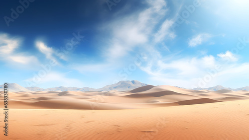 A desert scene with sand dunes and mountains in the distance, neural network generated image