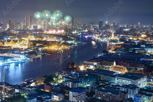 Fireworks show in Bangkok  view of Wat Phra Kaew