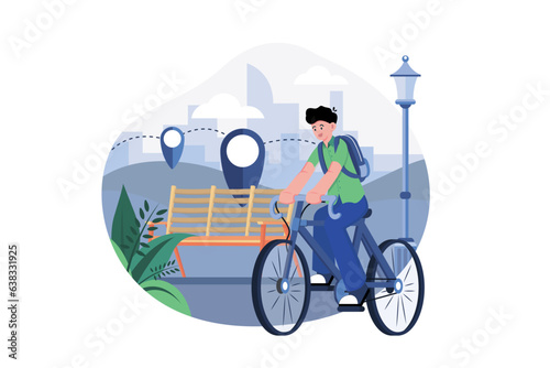 Student with a backpack riding in a park