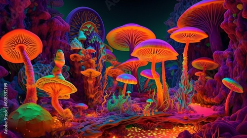 Psychedelic Dreamscape  Hyper-Realistic Art with Vibrant Colors and Mind-Bending Background. Generative AI