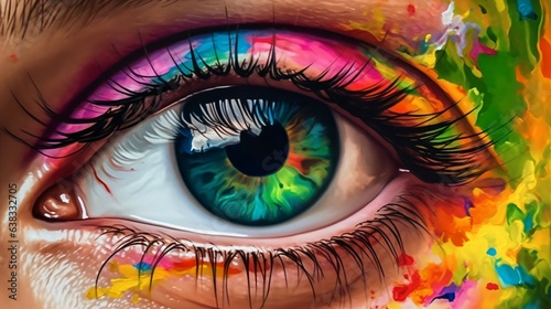 Eye Artwork Hyper-Realism, Vivid Colors, Psychedelic Background. Generative AI