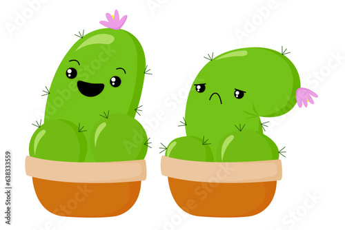 Flaccid penis, infertility, premature ejaculation. Impotence erection. Soft penis, sluggish erection. Erectile dysfunction. Cactus. Sexual disorder. Stock vector illustration.