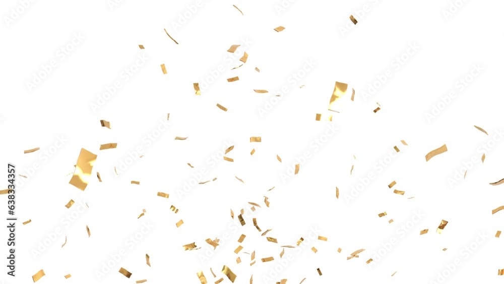 pluie de confettis dorés lancée à partir d'un canon tombant lentement - canal alpha séparé - rendu 4k 3D