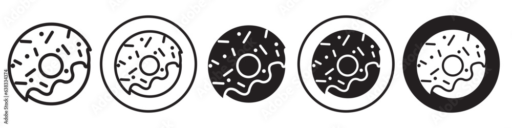 Donuts icon. Flat symbol of round sweet donut with sprinkle toppings. Vector set of bakery snack in cafe. Donuts icon. Flat symbol of round sweet donut with sprinkle toppings. Vector set of bakery snack in cafe.