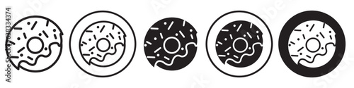 Donuts icon. Flat symbol of round sweet donut with sprinkle toppings. Vector set of bakery snack in cafe.