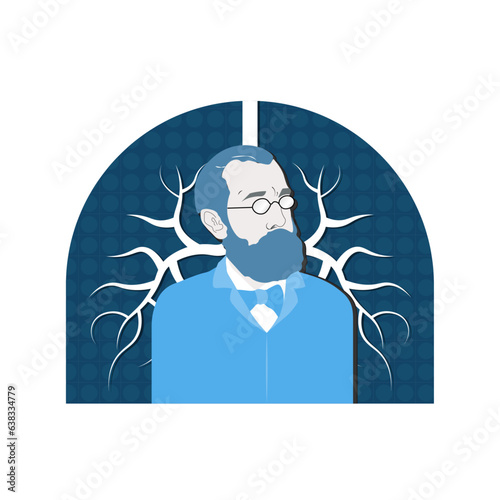 Flat Illustration of Dr. Robert Koch and Lung Symbol Illustration Frame, isolated. Vector illustration.