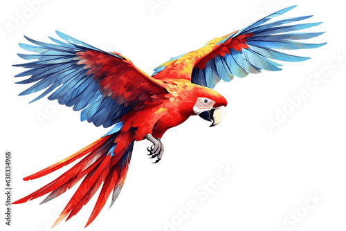 Red Macaw on White Background for Decorating Project.
