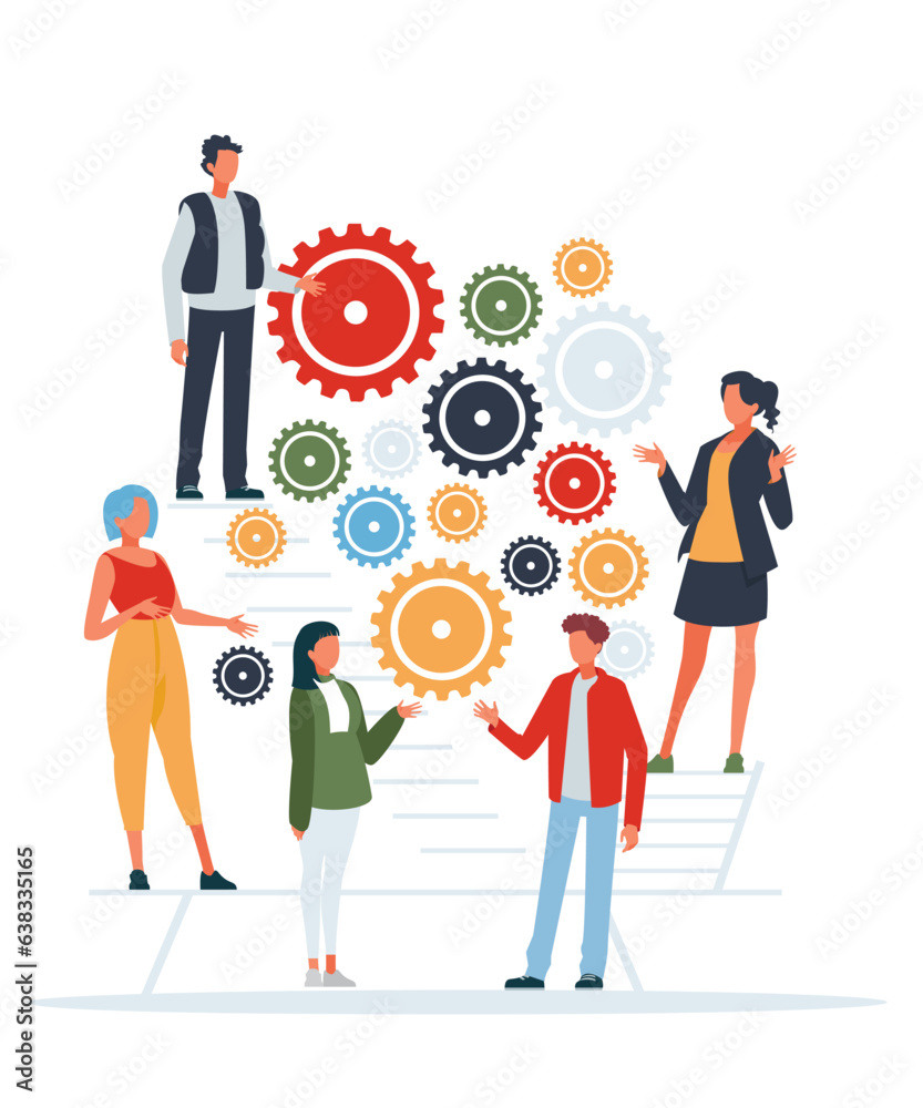 Flat Style And Flat Graphic Art Of 5 Corporate People With Gear Vectors