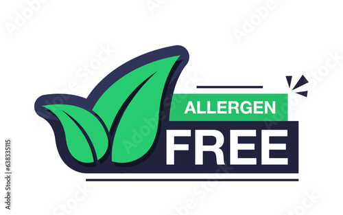 Allergen free label or allergen free icon in flat style. Sticker for non allergenic products and hypoallergenic materials, symbols of packaging of safe products. Vector illustration.