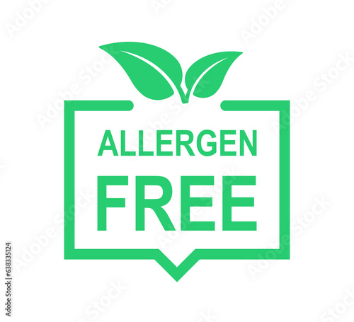 Allergen free label or allergen free icon in flat style. Sticker for non allergenic products and hypoallergenic materials, symbols of packaging of safe products. Vector illustration. photo