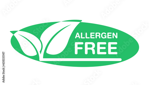 Allergen free label or allergen free icon in flat style. Sticker for non allergenic products and hypoallergenic materials, symbols of packaging of safe products. Vector illustration.