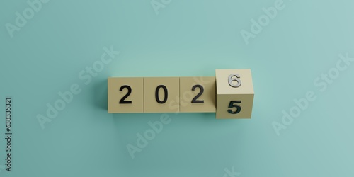 Flipping of 2025 to 2026 on 3D Rendering block cube for preparation new year change and start new business target strategy concept.
