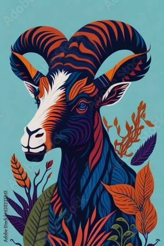 A detailed illustration of a Goat for a t-shirt design  wallpaper  and fashion