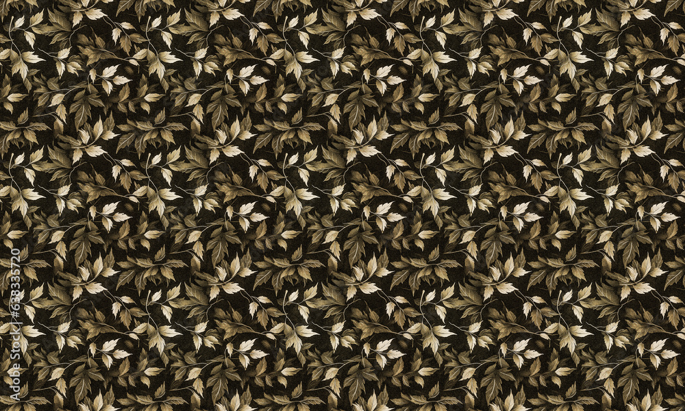Seamless pattern with leaves and bushes in retro style Seamless pattern with leaves and bushes in retro style