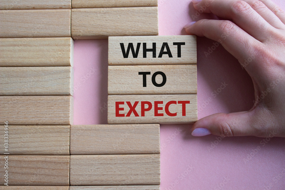 What to Expect symbol Concept words What to Expect on wooden blocks What to Expect symbol Concept words What to Expect on wooden blocks