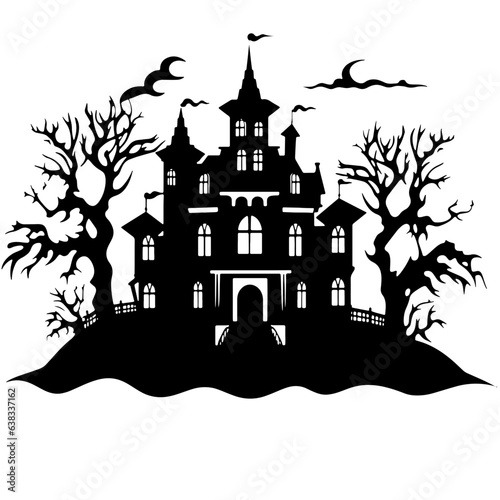 black silhouettle of haunted house  Halloween  ghost  Ai generartd