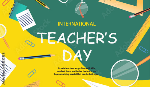 Teacher's day banner in flat style. Teachers' Day banner featuring a modern and colorful flat design on the symbol school background. Vector illustration.
