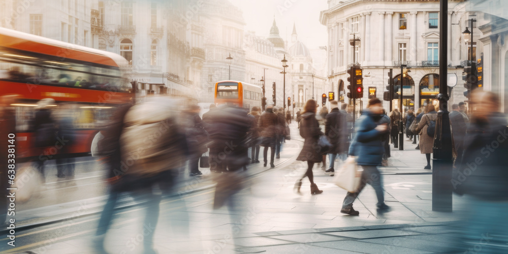 Obraz premium Motion blurred people crossing the pedestrian in London